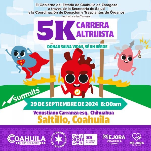 Registration for the ‘Donate Save Lives, Be a Hero’ 5K Race is still open | Zócalo Newspaper | News from Saltillo, Torreón, Piedras Negras, Monclova, Acuña